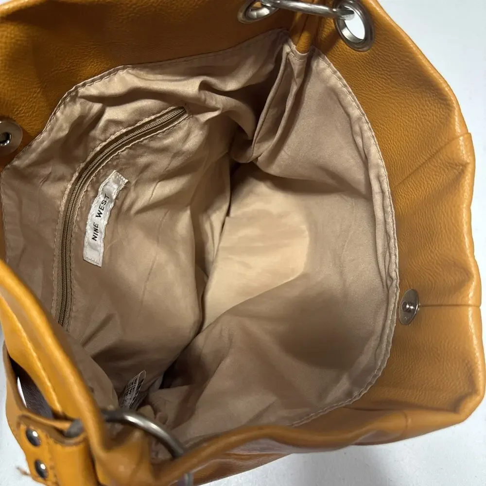 Nine West Large Faux Pebbled Leather Satchel Shoulder Handbag Mustard Yellow